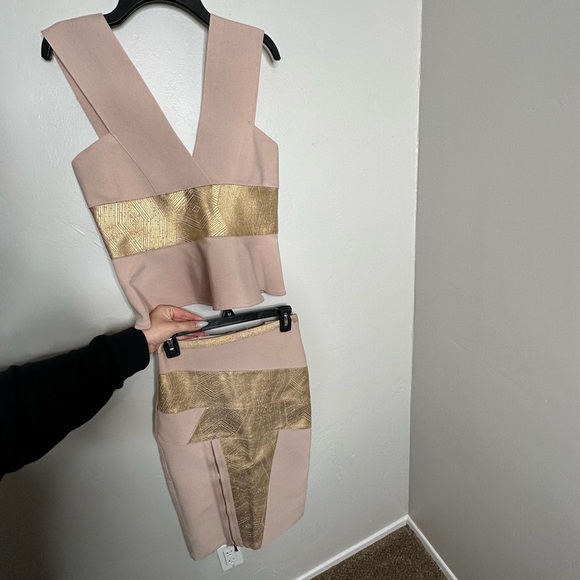 Pink & Gold Metallic Two Piece Skirt Set - Picture 3 of 8